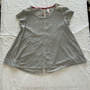 Xhilaration Oversized Short Sleeve Grey Shirt with Laced Up Back (Size Large)